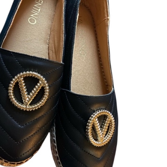Valentino Espadrilles Loafers Black Gold Logo Size 8 NWT - Picture 3 of 7